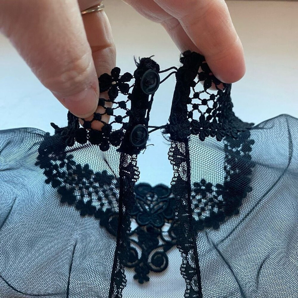 90s Y2K Hanky Panky Cotton Bodysuit Lace Mock Neck Black Womens Medium - Picture 7 of 11